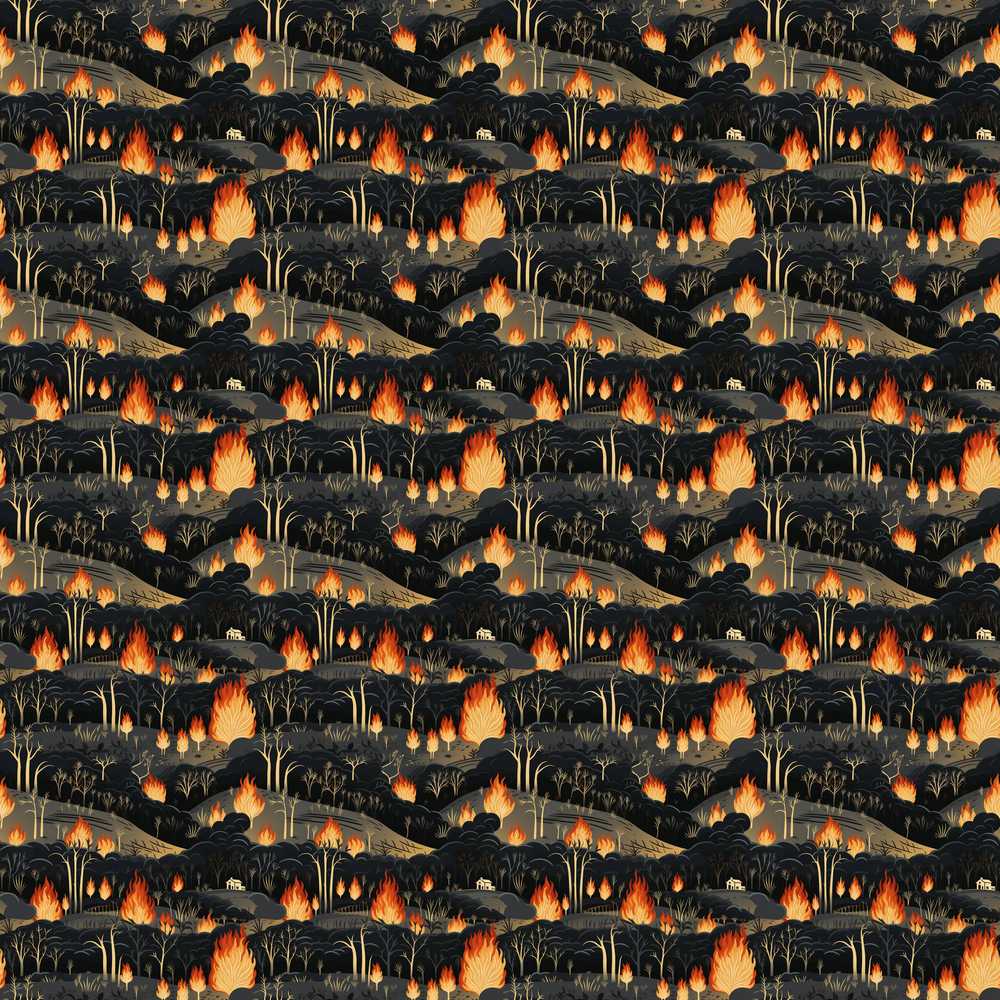 Dark Forest Wildfire Landscape with Burning Trees Decorative