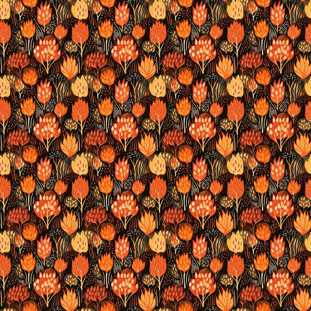 Autumn Leaves in Warm Orange Tones on Dark Background