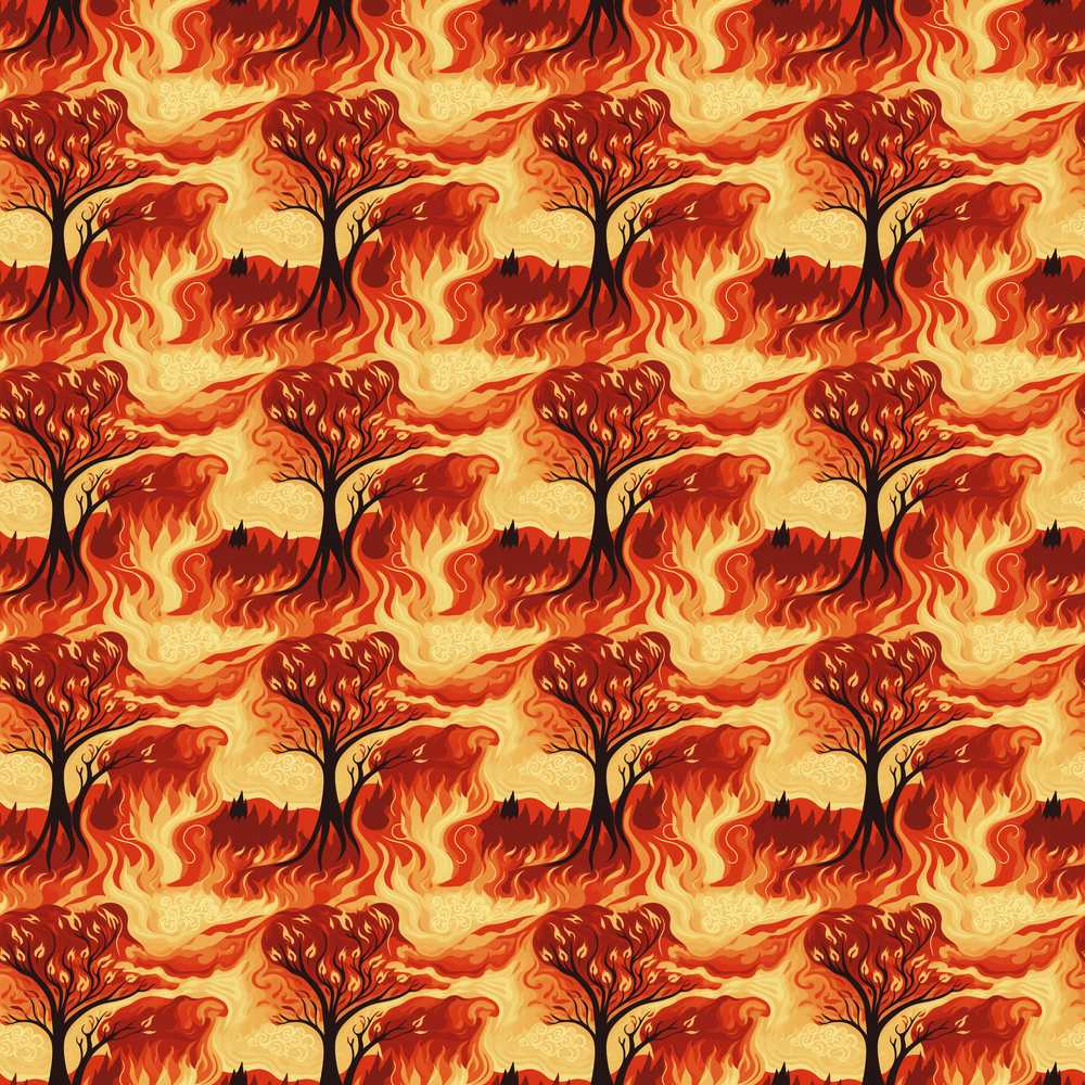 Fiery Forest Landscape with Burning Trees and Flames
