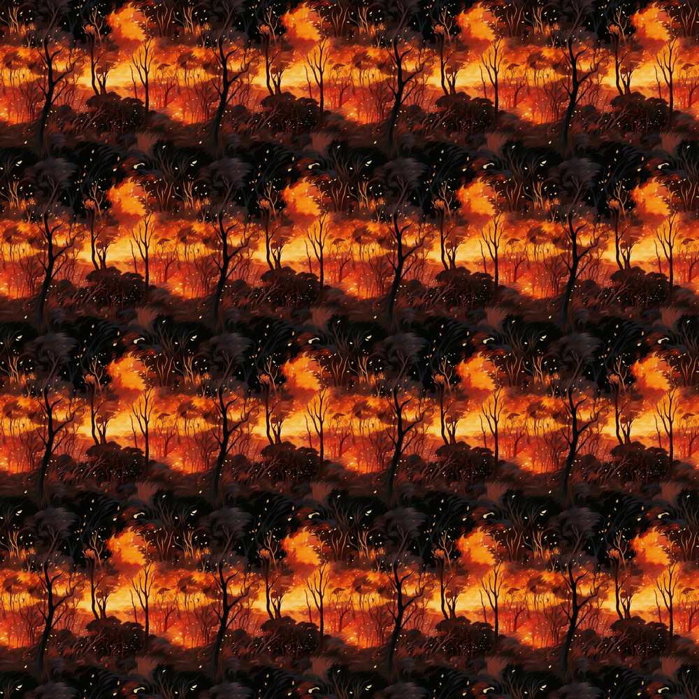 Dark Wildfire Forest Scene with Glowing Flames Decorative
