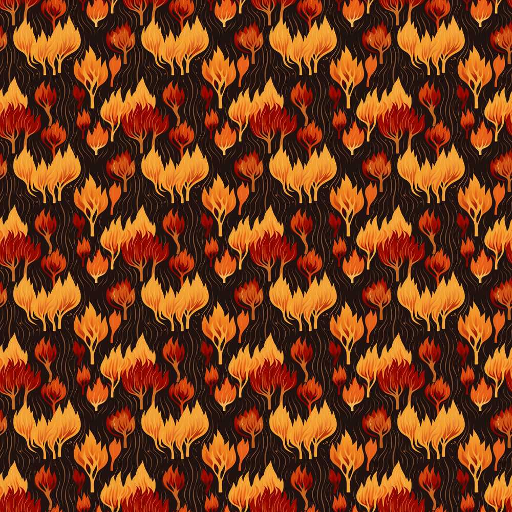 Stylised Fire Tree Pattern in Warm Orange and Yellow Tones