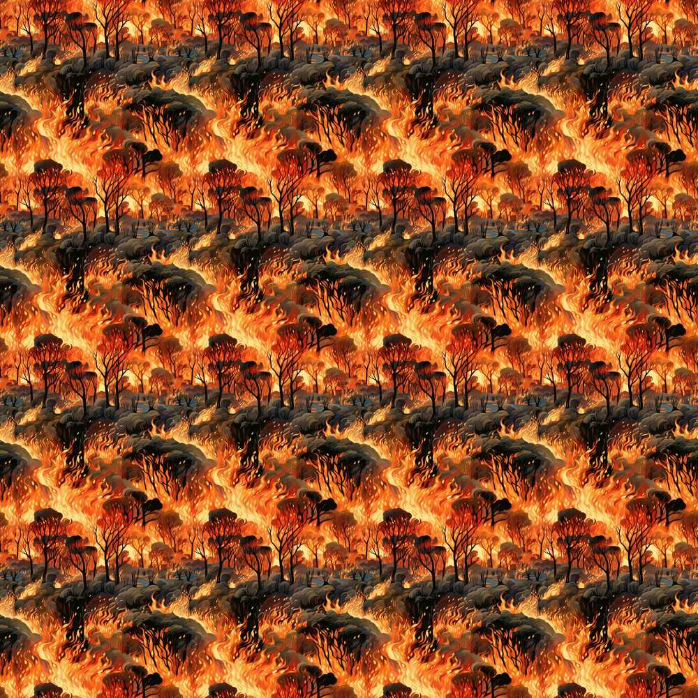 Wildfire Forest Landscape with Intense Burning Trees Decorative