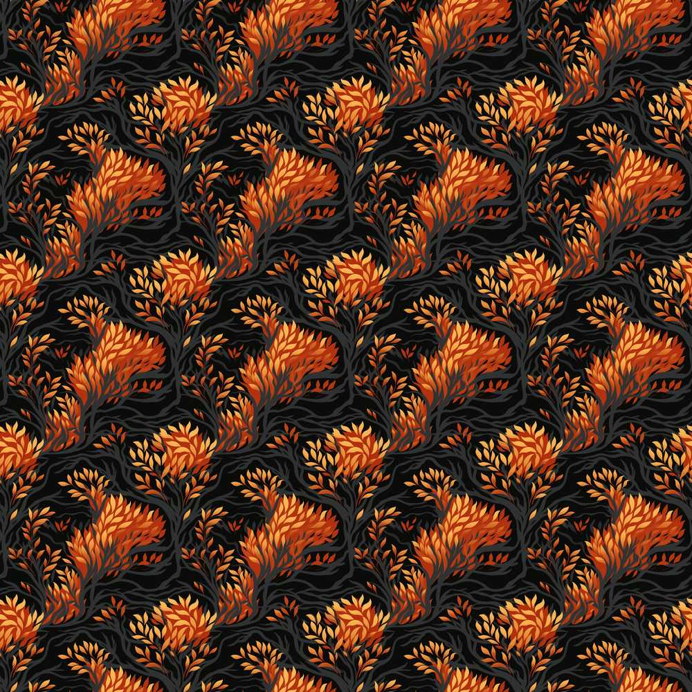 Dark Autumn Leaves with Orange Highlights on Black Wildflower