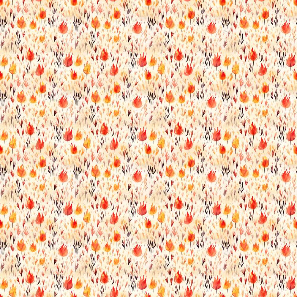 Small Autumn Floral Pattern in Warm Red and Orange Tones