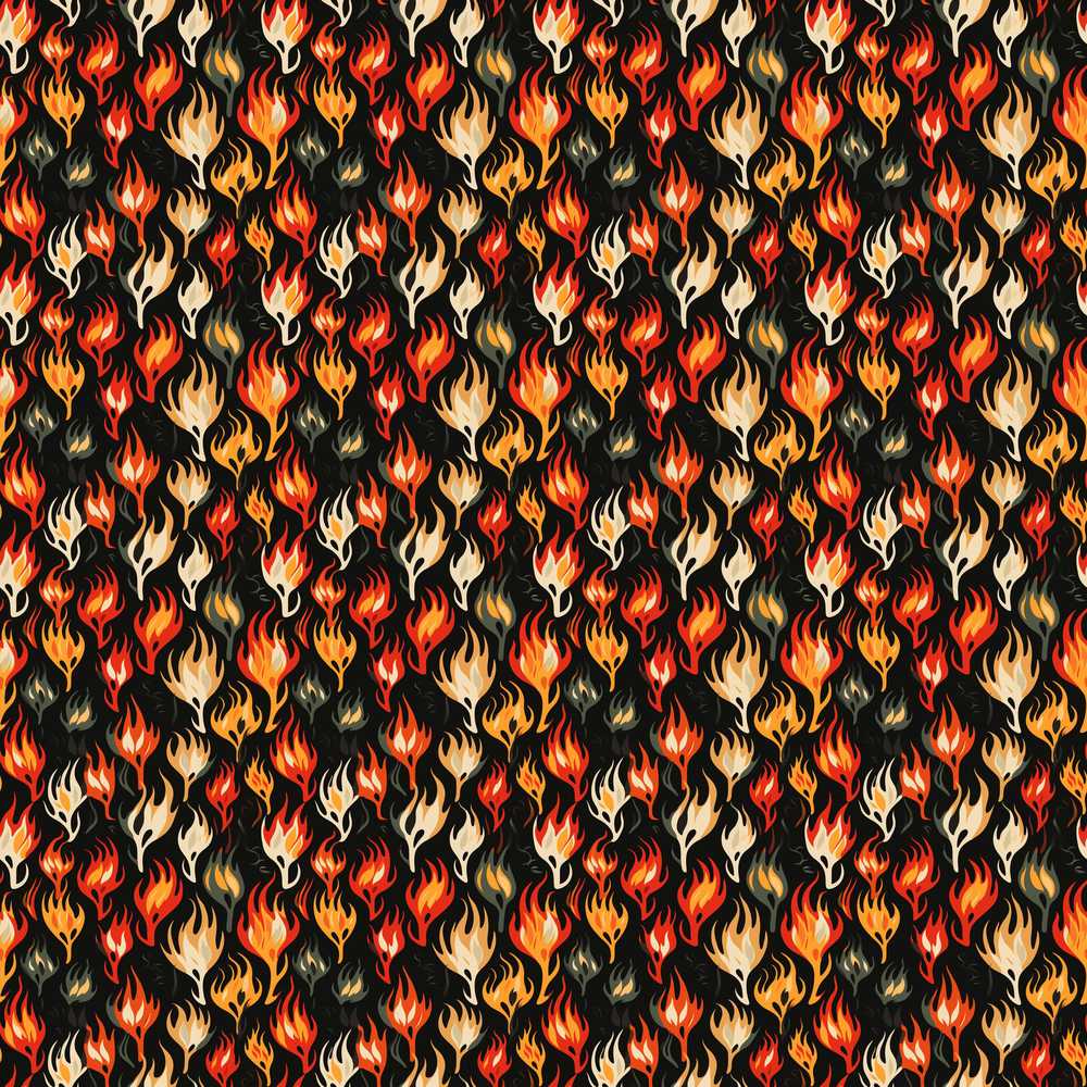 Stylised Flame Leaves on Black Background Wildflower Pattern Botanical