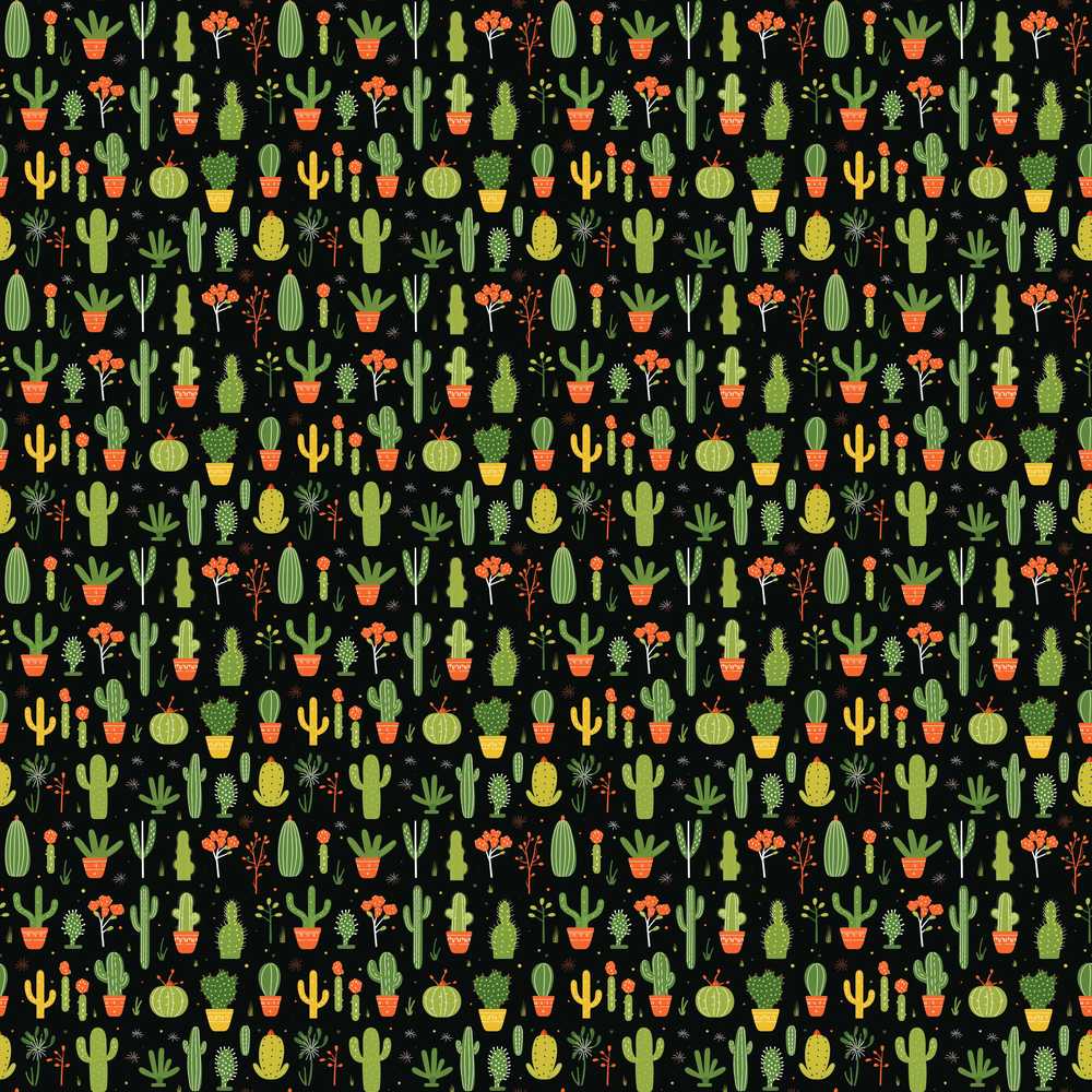 Cute Cartoon Cactus Collection on Dark Background Decorative