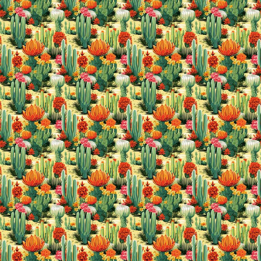 Detailed Botanical Cactus Variety Garden Wildflower Pattern
