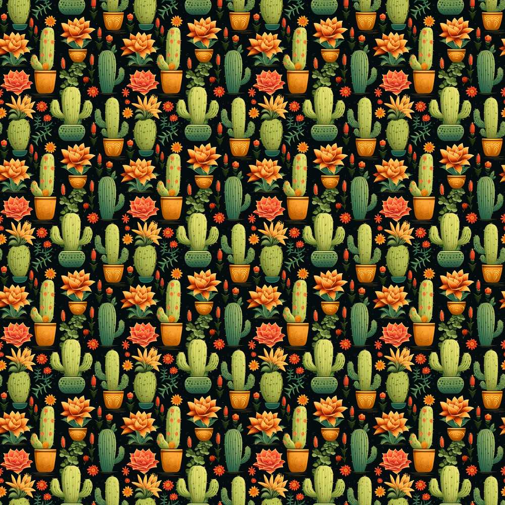 Stylish Decorative Cactus and Floral Pots on Dark Wildflower