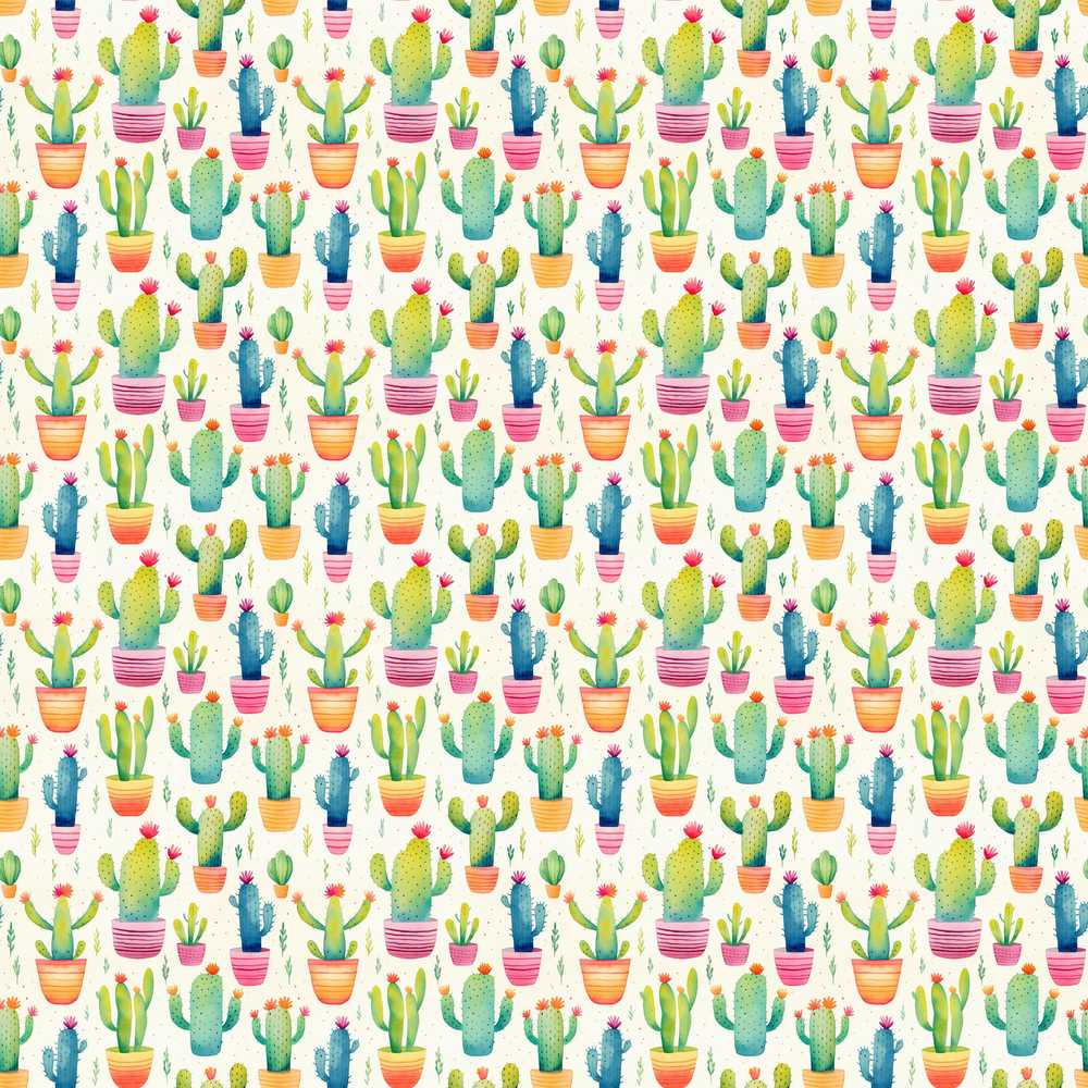 Colourful Watercolor Cactus Pots Fun Decorative Repeat Pattern