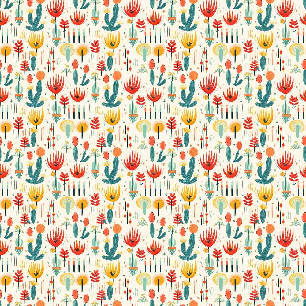 Modern Abstract Desert Plants and Flowers Wildflower Pattern Botanical