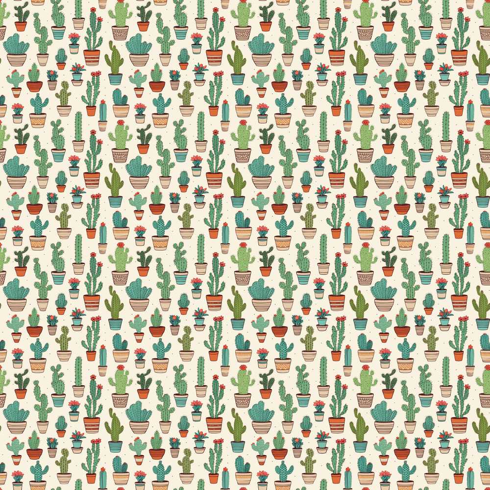 Cute Mixed Potted Cactus Collection on Beige Background