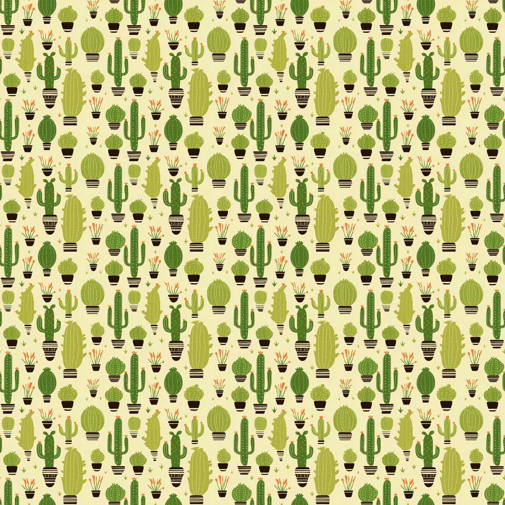 Simple Green Cactus and Succulent Shapes on Neutral Background