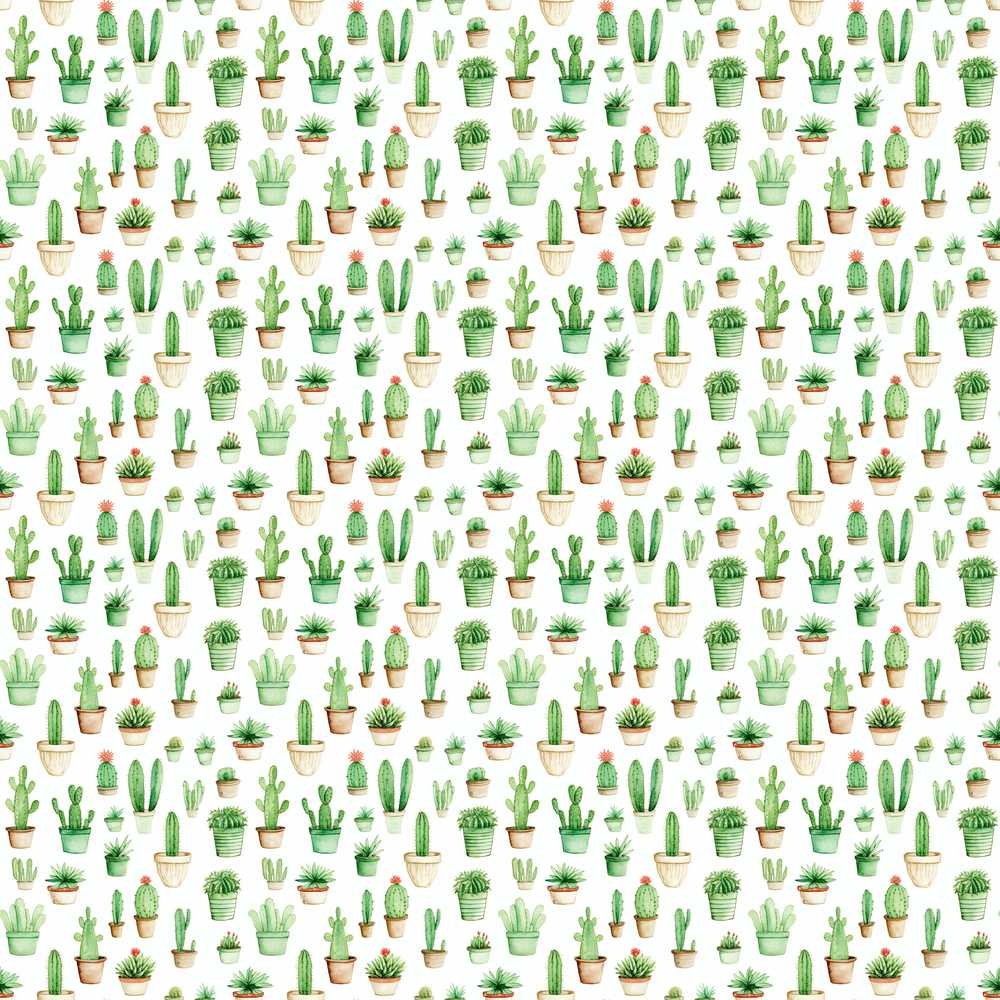 Soft Watercolor Green Cactus Pots Minimal Decorative Repeat