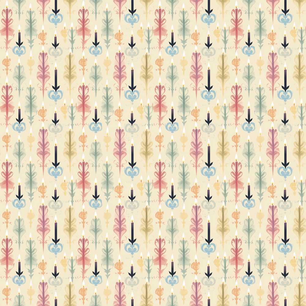 Pastel Decorative Candle and Floral Motif Wildflower Pattern Botanical
