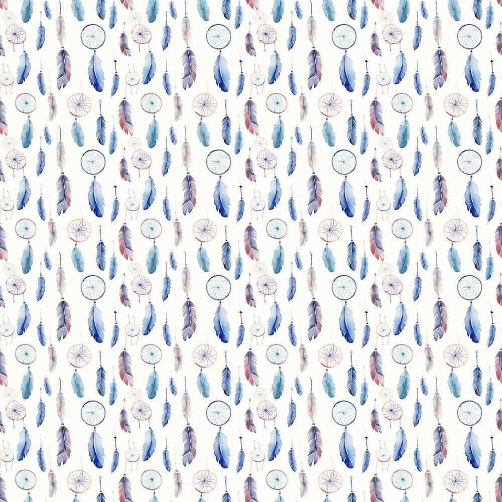 Soft Blue Dreamcatcher Feathers Pastel Decorative Repeat Pattern