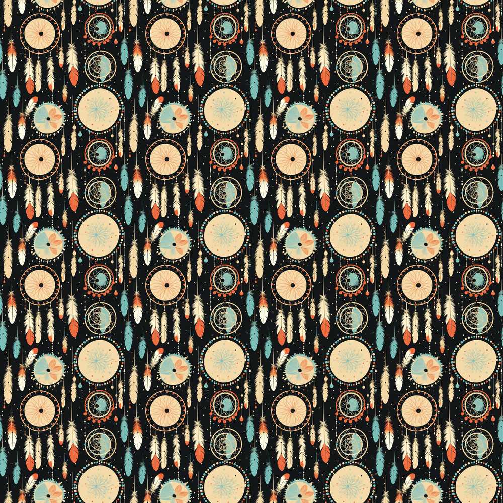 Dark Tribal Dreamcatcher Feathers Boho Decorative Repeat Pattern