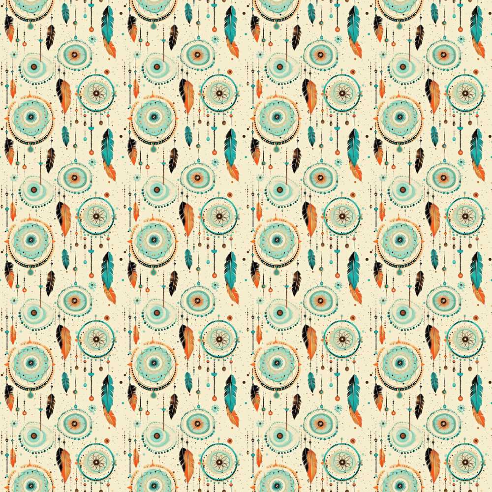 Turquoise Dreamcatcher Feathers Bohemian Decorative Repeat Pattern Design