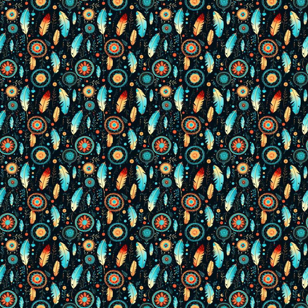 Boho Floral Feathers Mandala Dark Wildflower Pattern Botanical