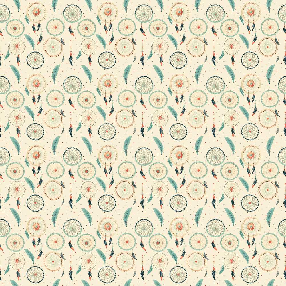 Minimal Dreamcatcher Feathers Soft Beige Decorative Repeat Pattern