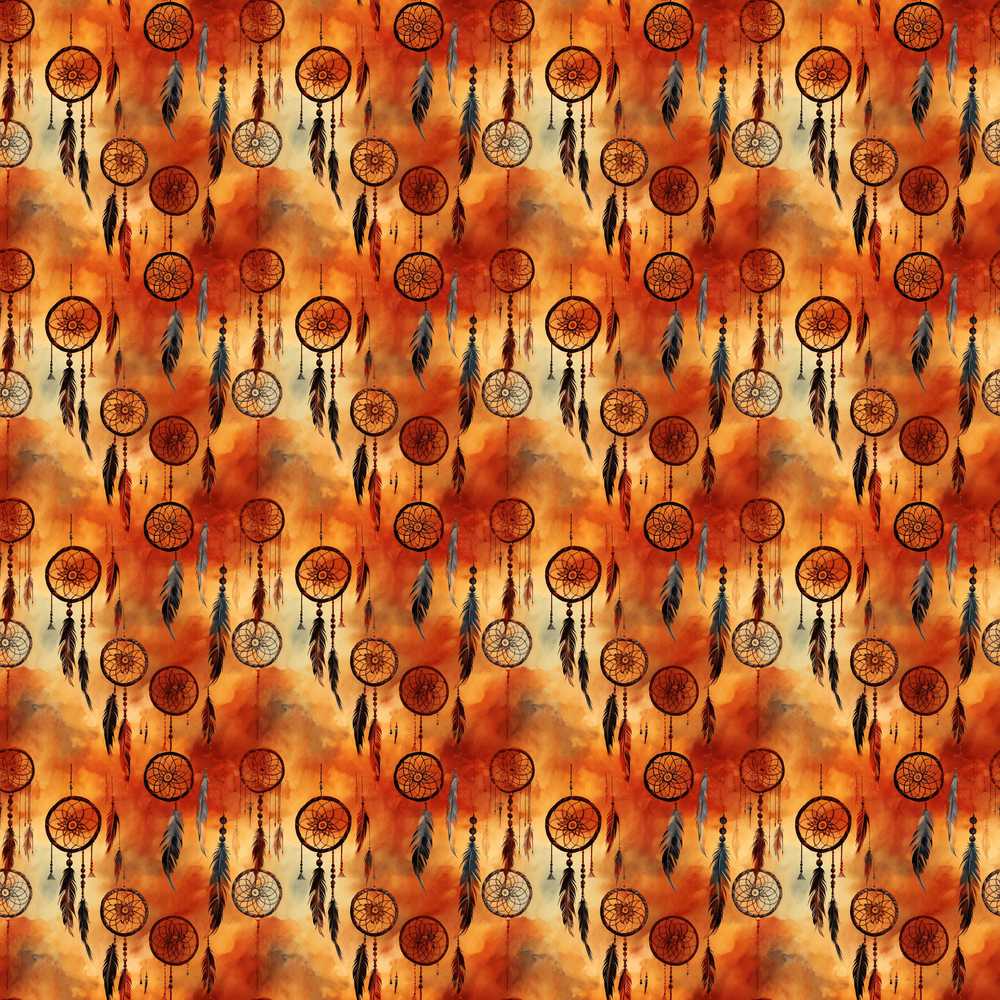 Autumn Dreamcatcher Feathers Warm Orange Decorative Repeat Pattern