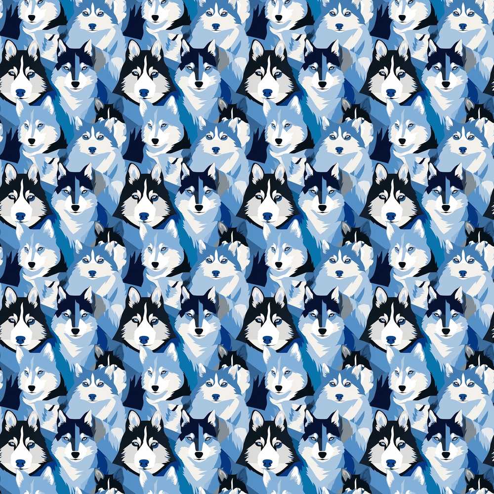 Blue Tone Husky Dog Faces Repeat Pattern Stylish