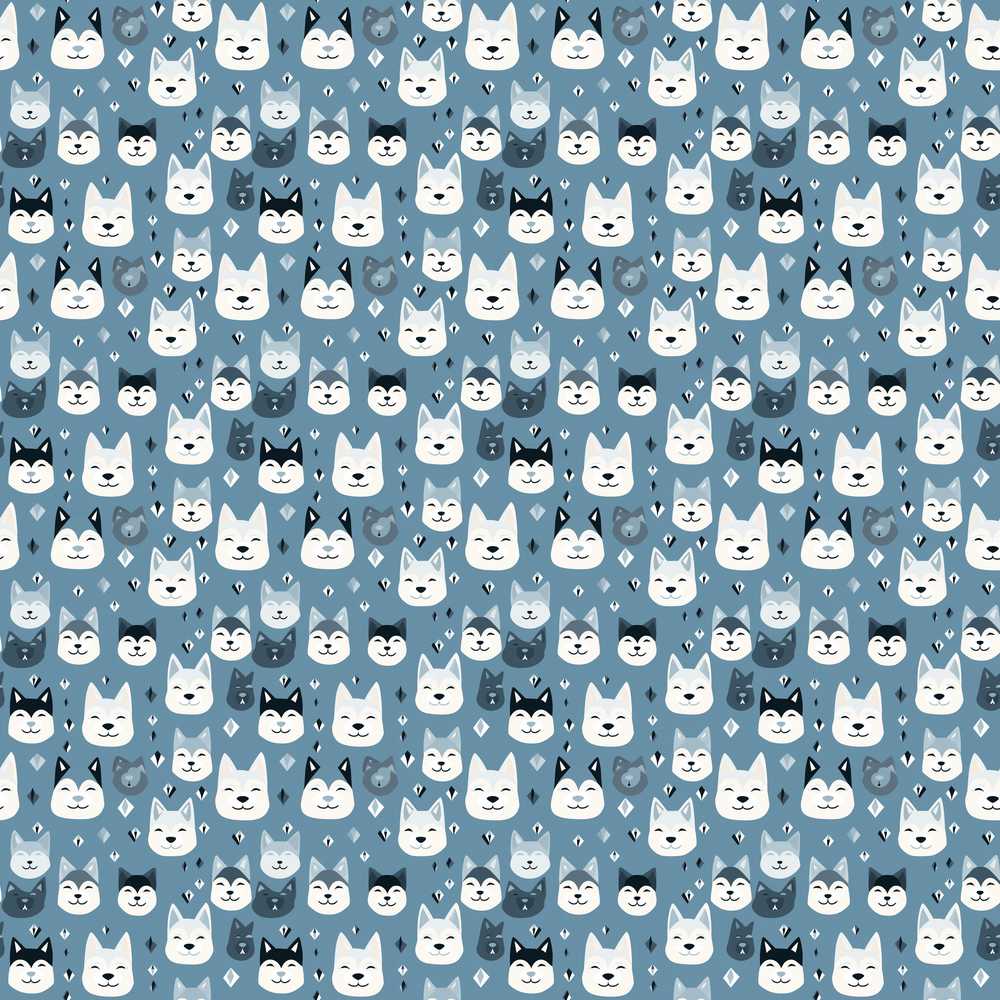 Cute Cartoon Husky Faces Playful Blue Background Decorative