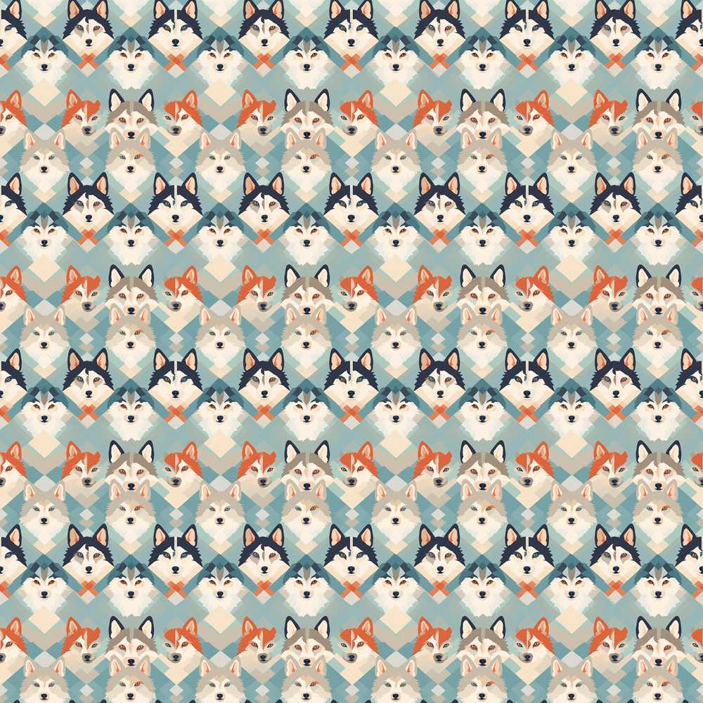 Diamond Layout Husky Dog Faces Pattern Nordic Style