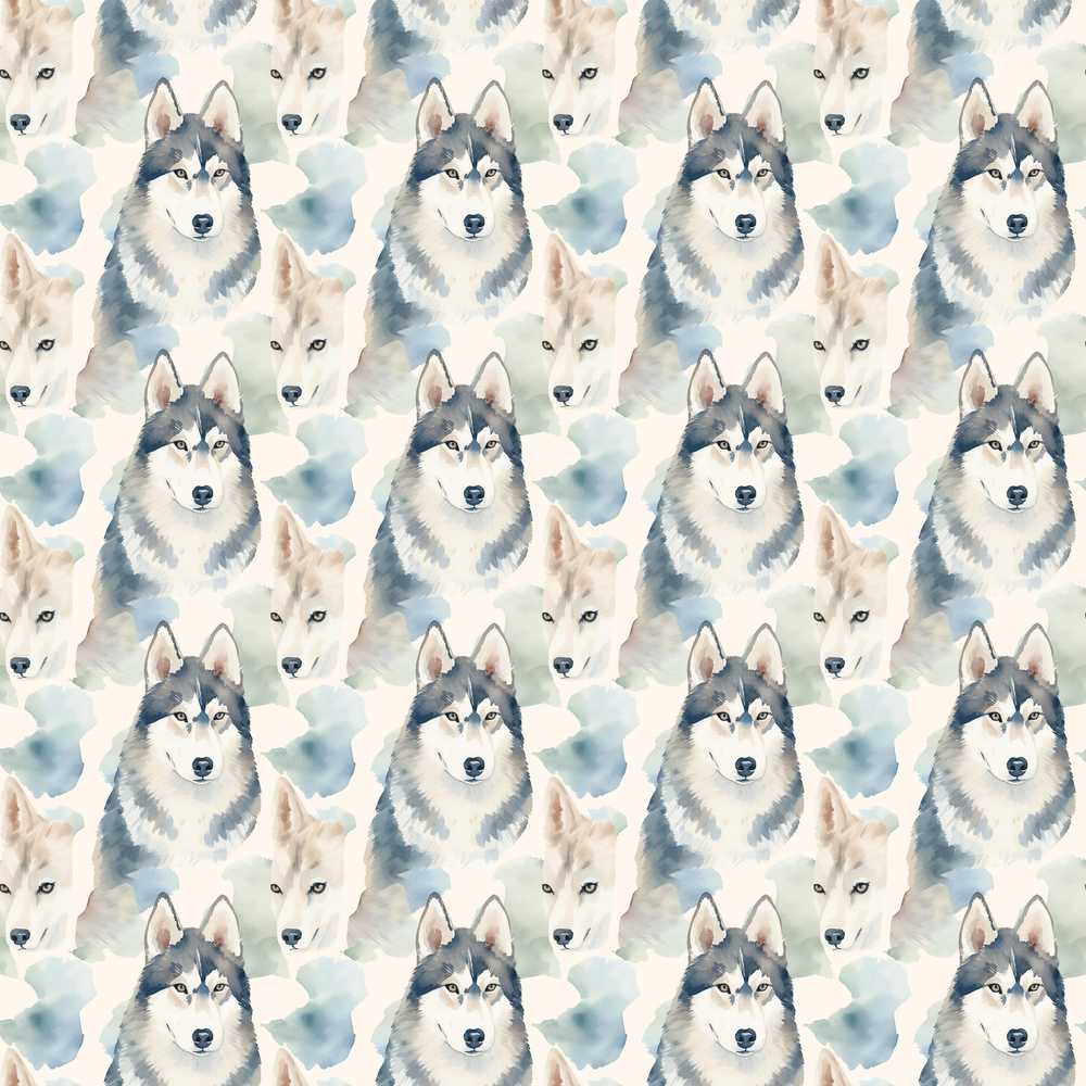 Watercolor Husky Dogs Soft Artistic Light Background Decorative