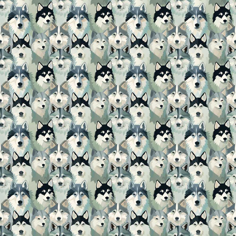 Wolf Pack Style Husky Faces Dense Pattern Natural Tones