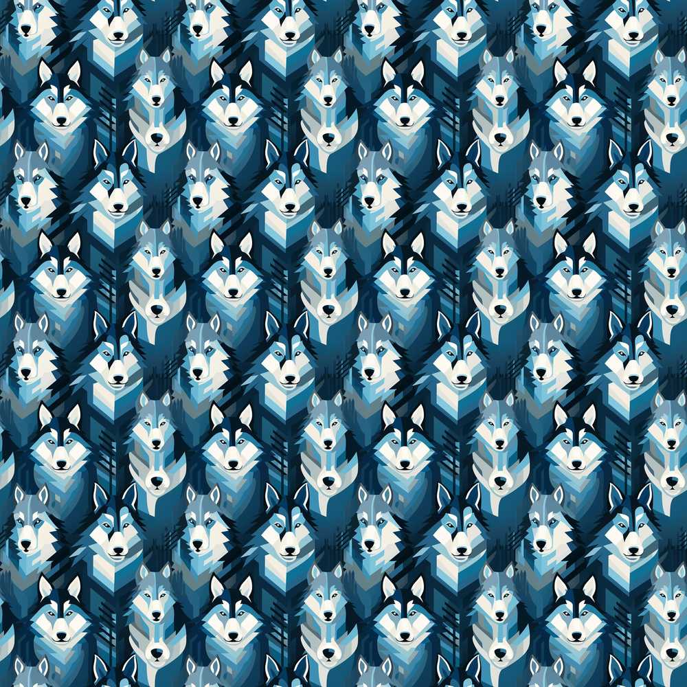 Cool Blue Husky Dog Pattern Bold Graphic Illustration