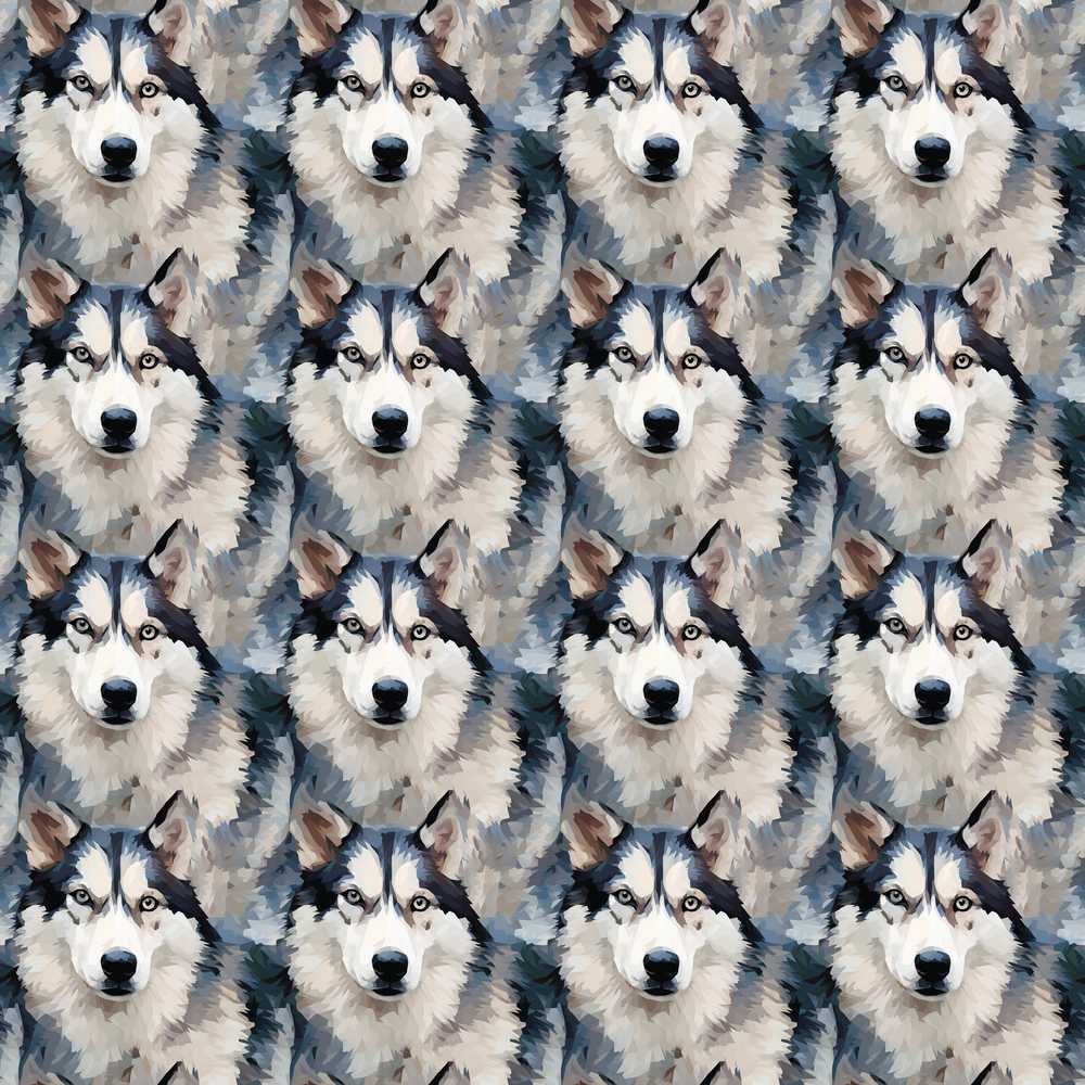 Realistic Husky Dog Portrait Repeat Pattern Soft Neutral Background