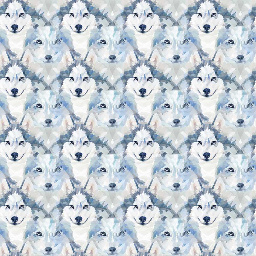 Polygon Art Husky Dog Portrait Light Cool Tone Background