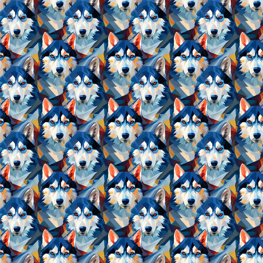 Colorful Polygon Husky Portrait Vibrant Abstract Background Art