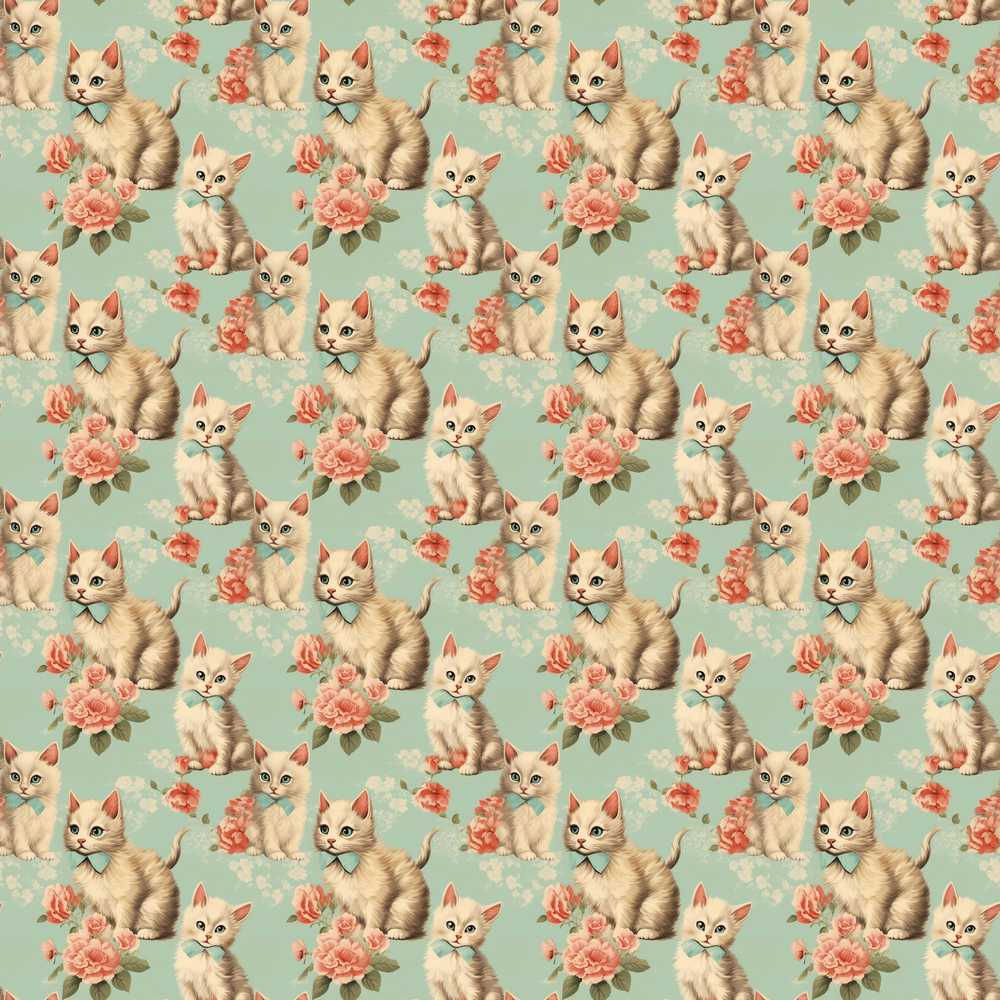 Vintage Style Cream Kitten with Rose Elegant Floral Background
