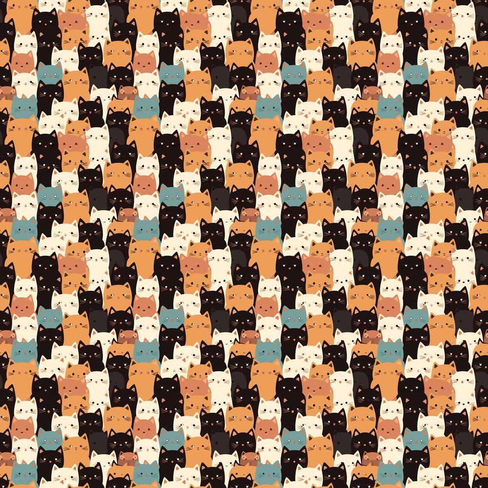 Cute Cartoon Cats Crowd Warm Neutral Tones Background