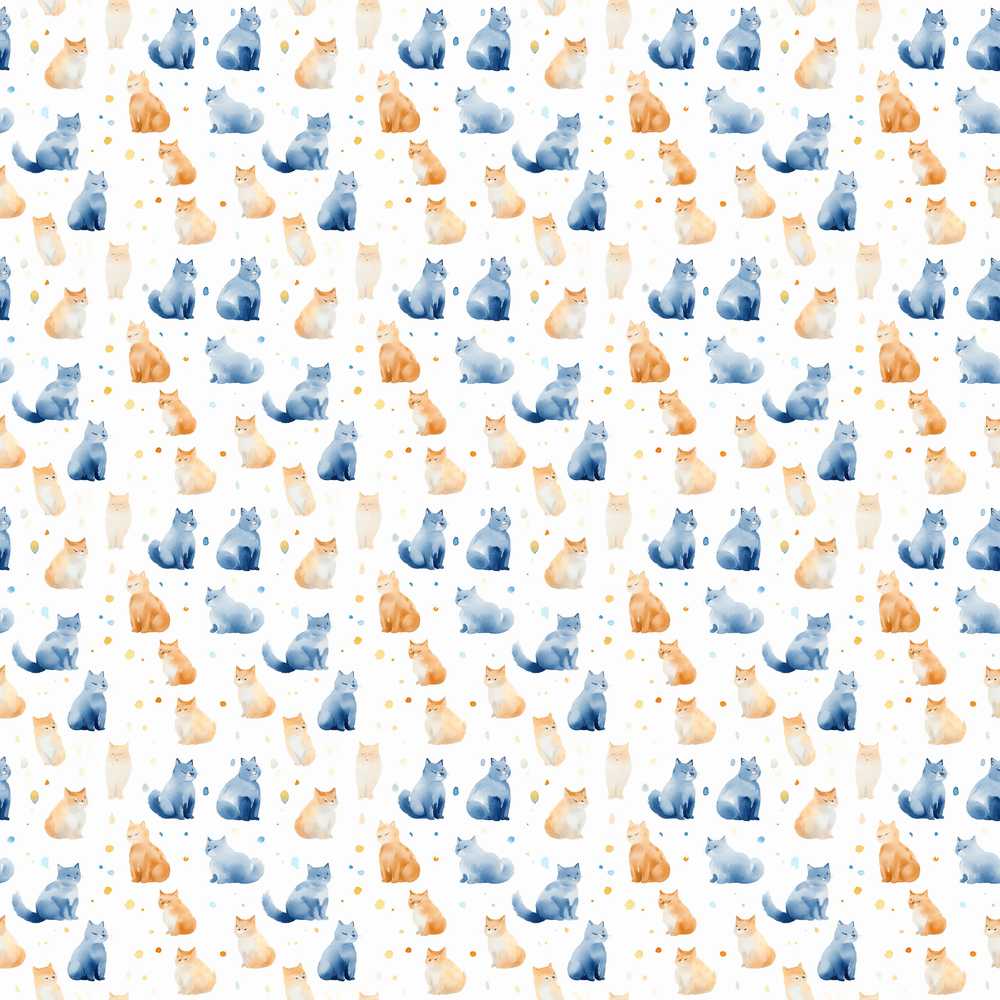 Soft Watercolor Blue and Ginger Cats Minimal White Background