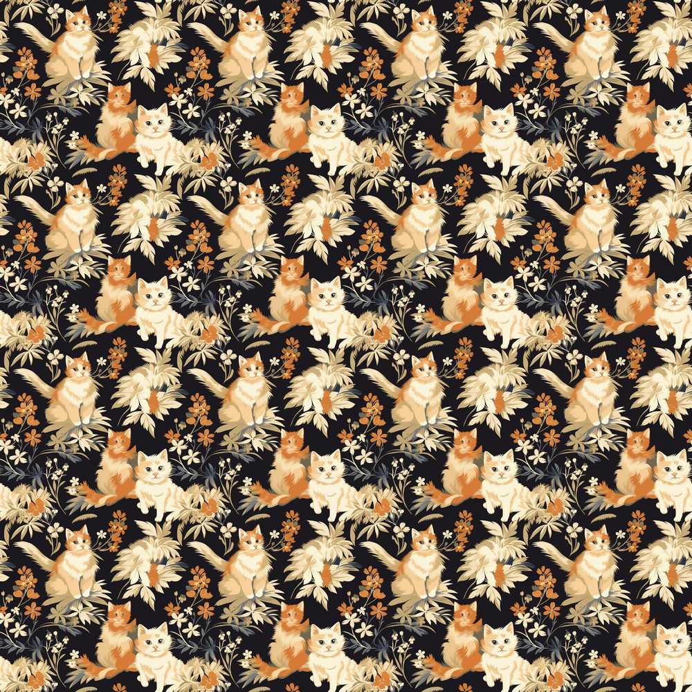 Elegant Cats and Botanical Floral Dark Vintage Background Wildflower