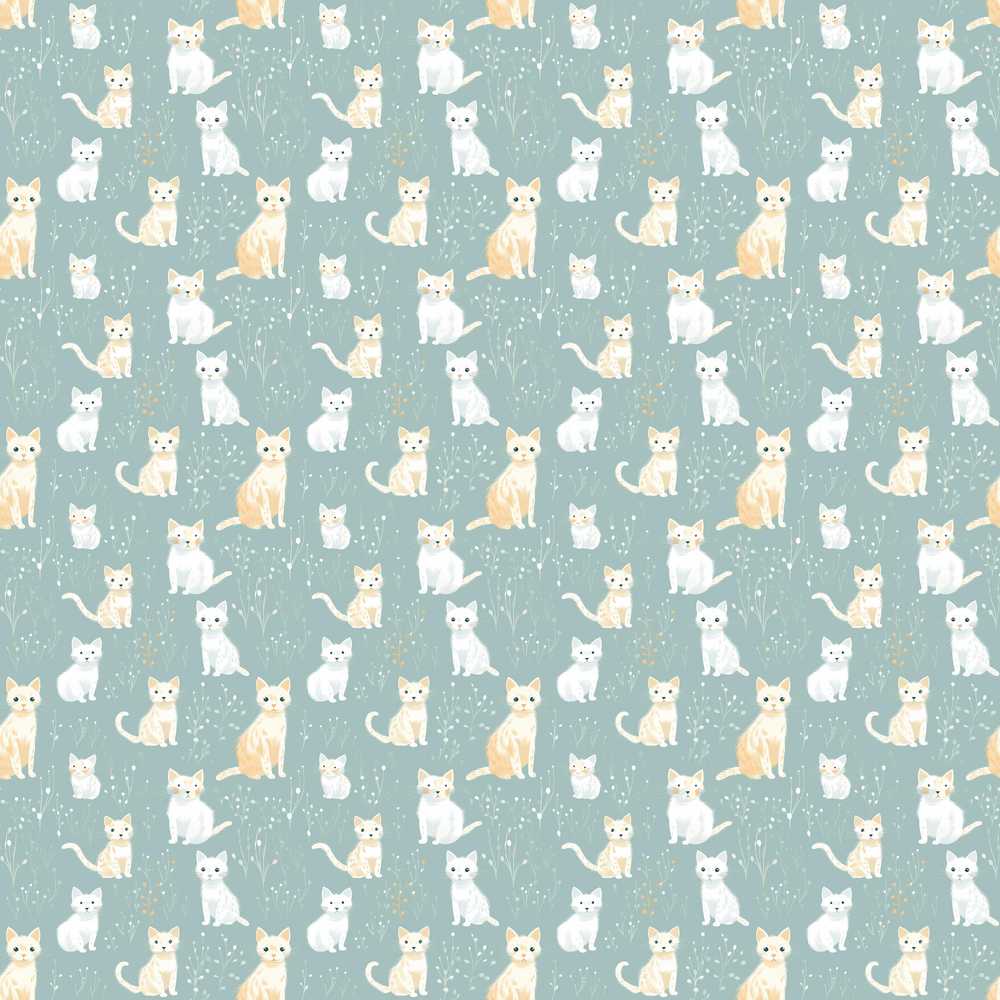 Minimal Cute Cats Meadow Soft Green Nature Background