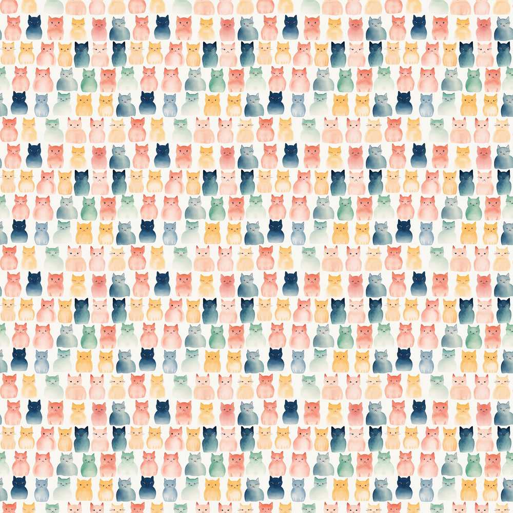 Pastel Watercolor Cute Cats Repeating Pattern Soft Neutral Background