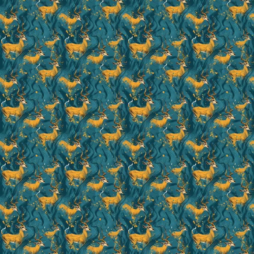 Artistic Golden Antelope on Teal Fluid Background Decorative