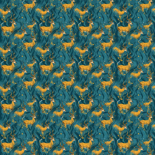 Artistic Golden Antelope on Teal Fluid Background Decorative