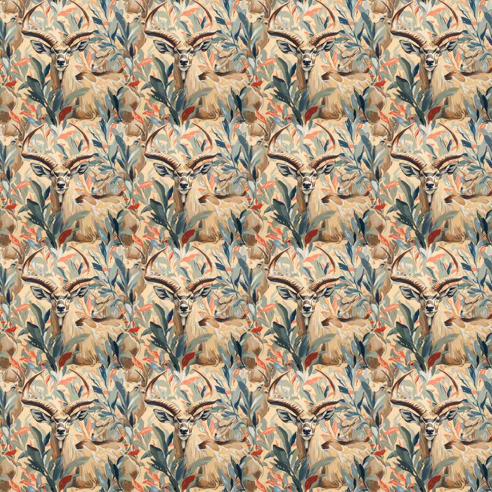 Artistic Antelope in Jungle Leaves Warm Earth Tone Wildflower