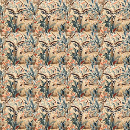 Artistic Antelope in Jungle Leaves Warm Earth Tone Wildflower