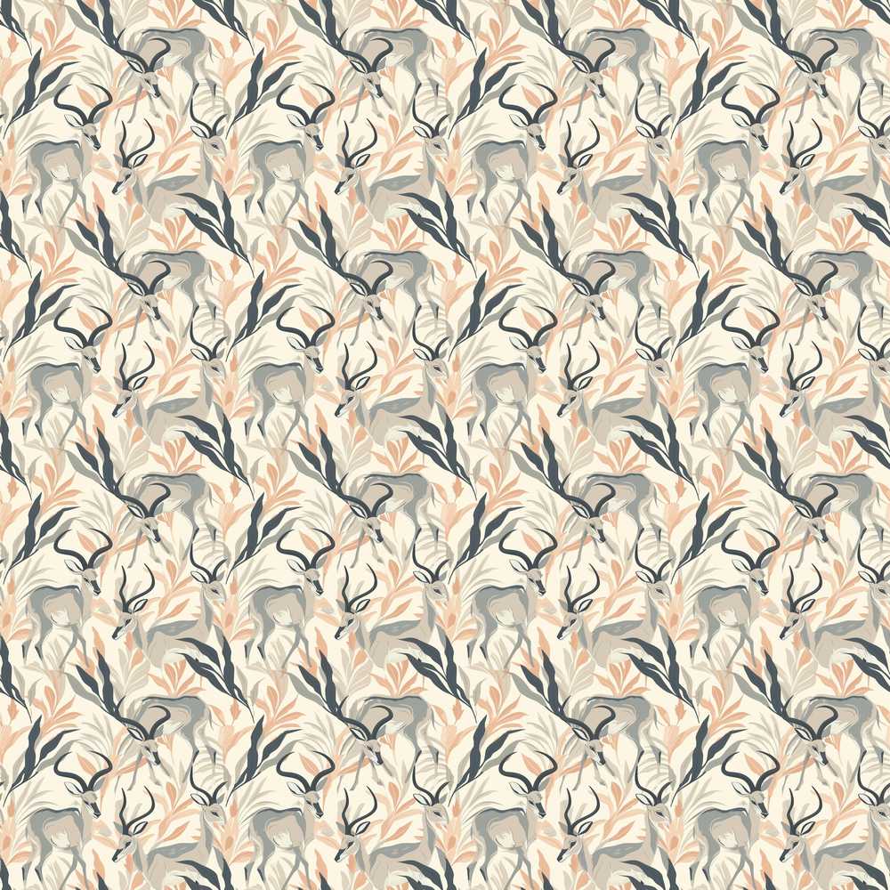 Minimal Antelope with Soft Leaves Neutral Background Wildflower Pattern