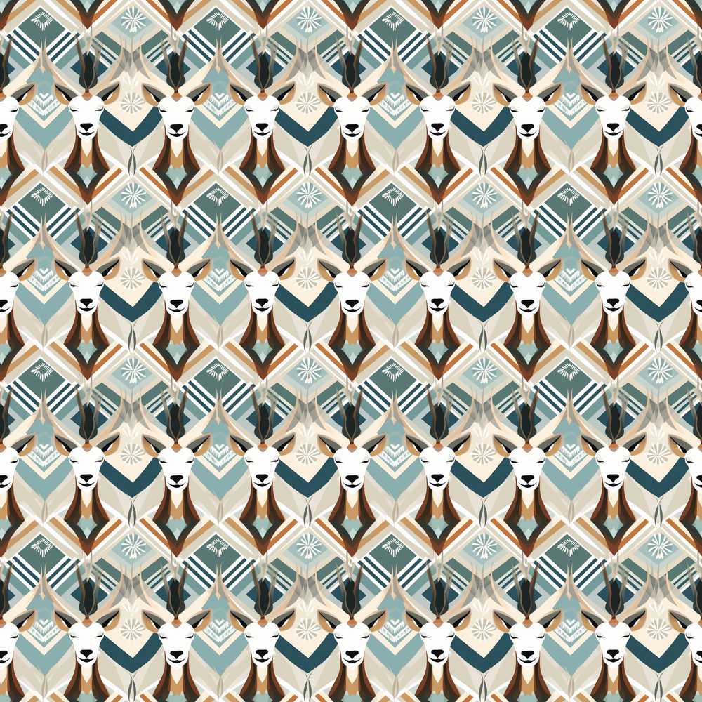 Geometric Antelope Head Art Deco Style Repeat Pattern