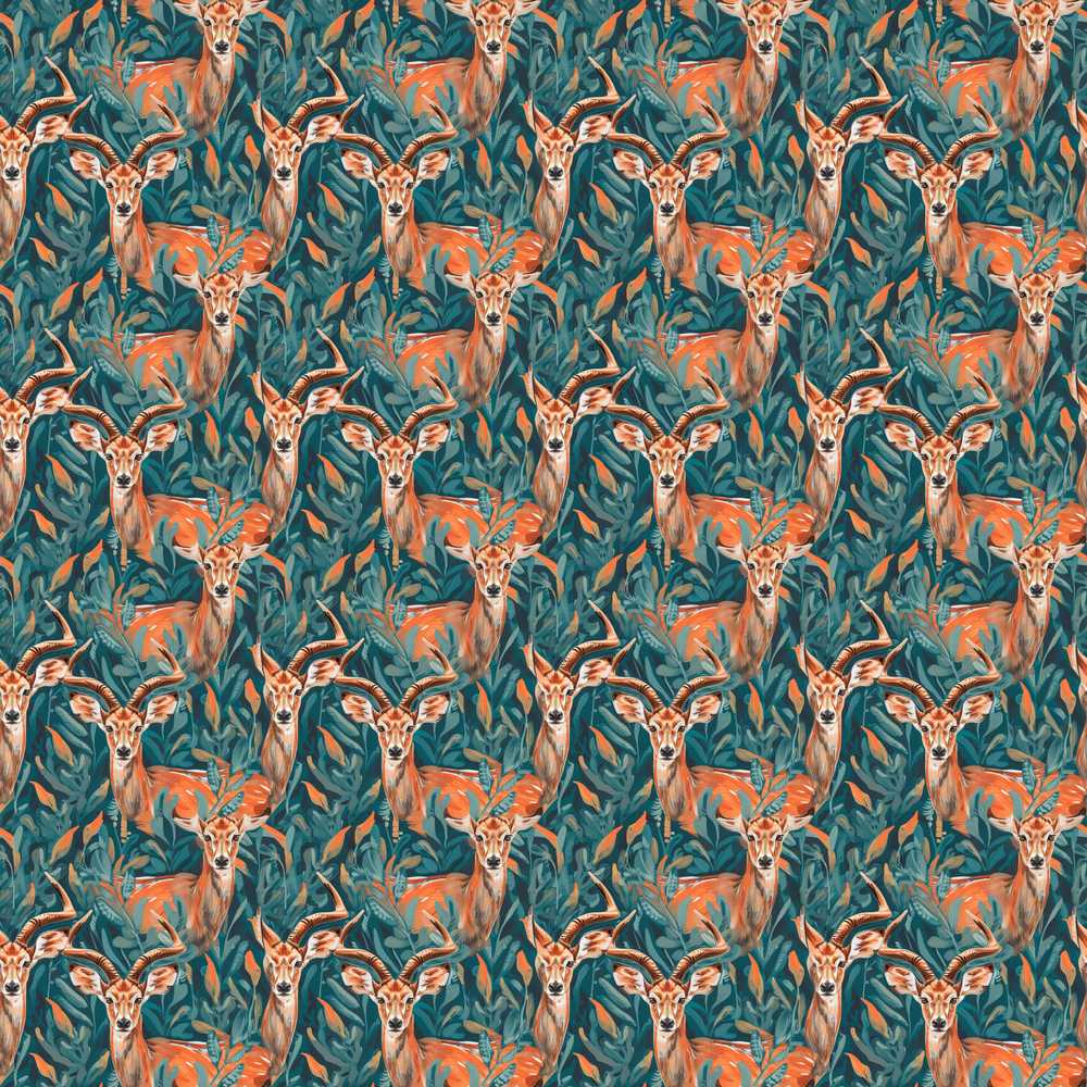 Vibrant Impala Deer in Lush Jungle Leaves Wildflower Pattern