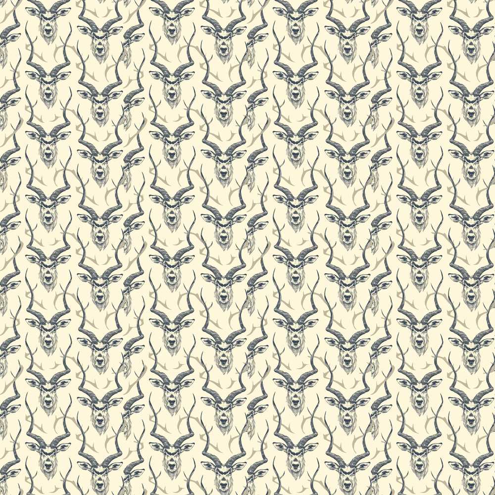 Vintage Engraved Antelope Head Sketch Decorative Repeat Pattern