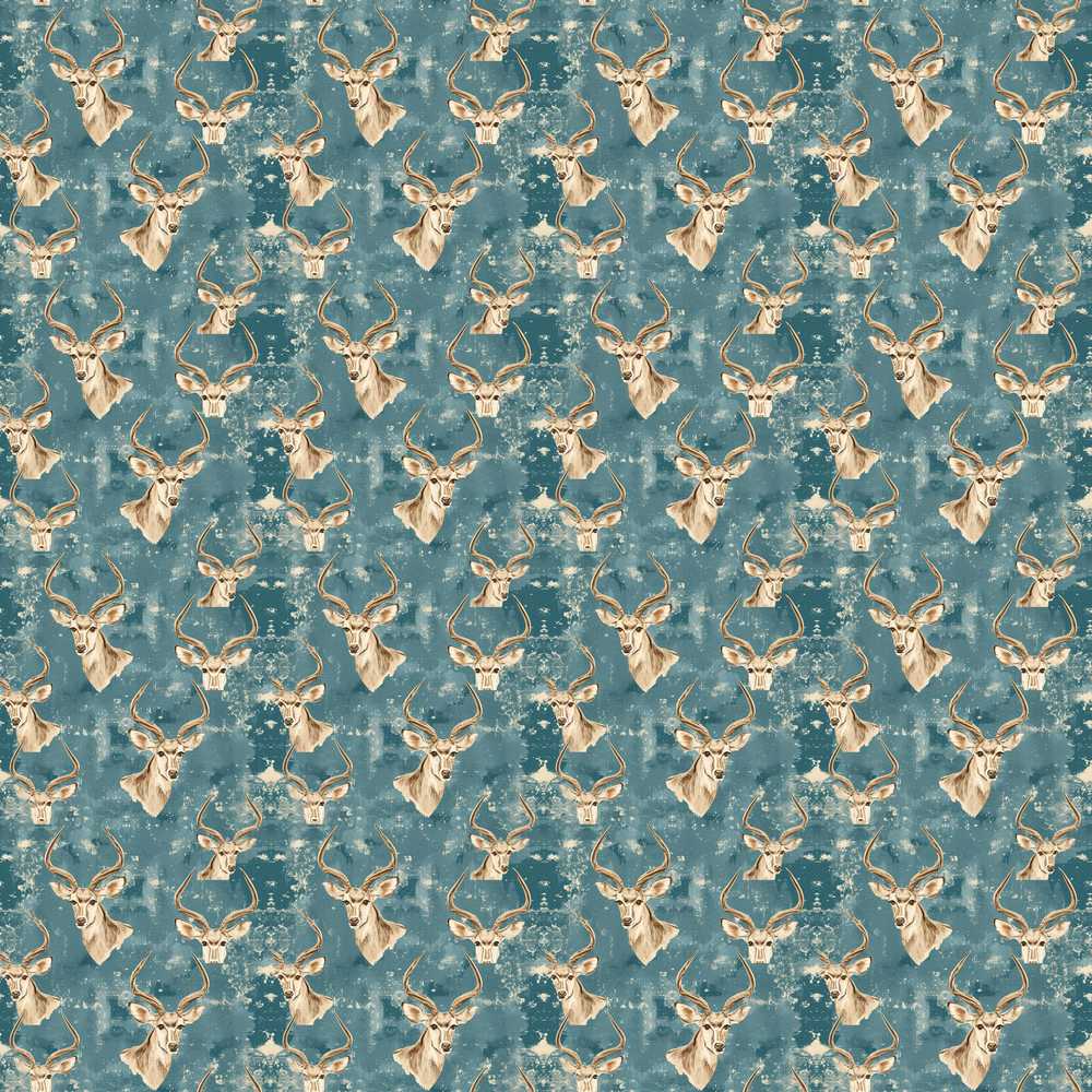Minimal Antelope Heads on Textured Blue Background Decorative