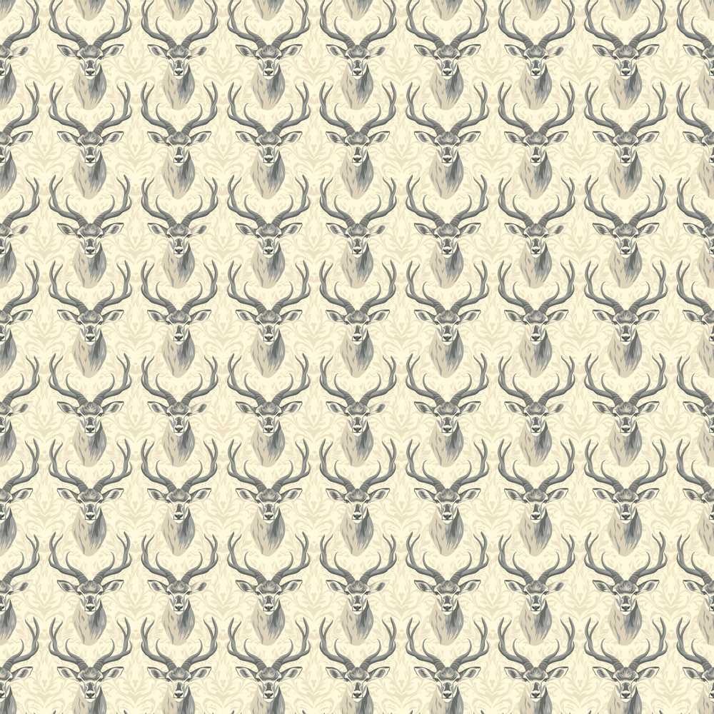 Classic Deer Head Motif on Subtle Damask Background