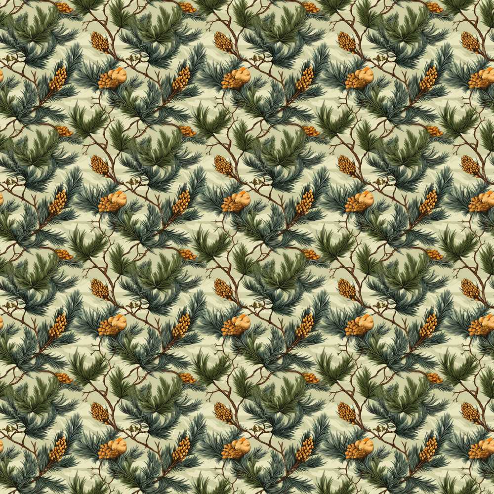 Detailed Pine Branches with Cones Nature Decorative Repeat